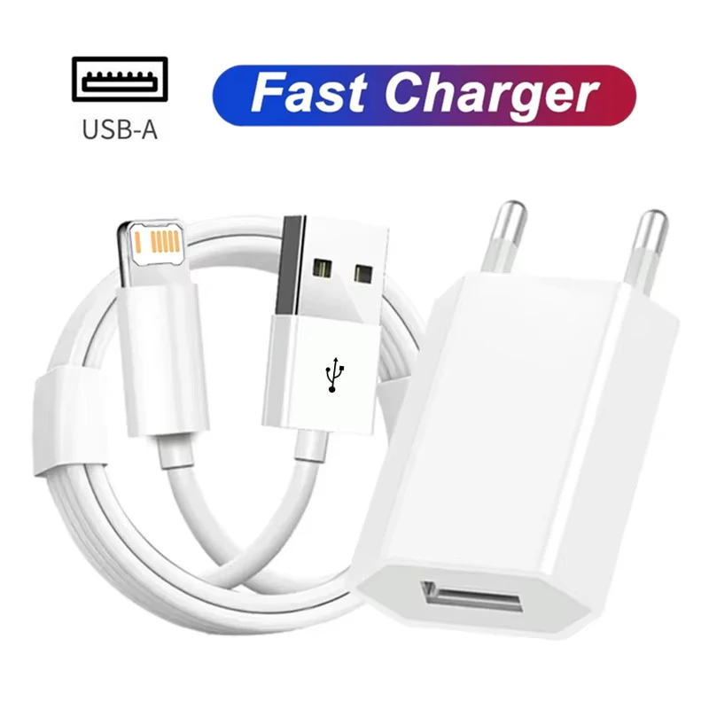 EU Plug USB Fast Charger For iPhone 11 12 mini 13 14 Pro XS Max X XR 6 6S 7 8 14 Plus SE 2020 5 5S USB Charging Cable 1m 1.5m 2m