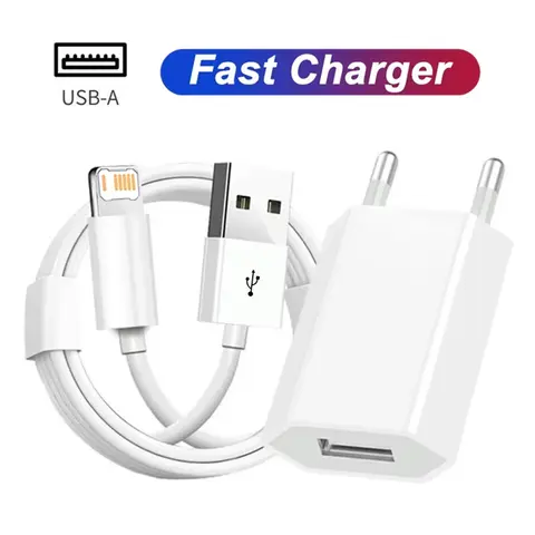 EU Plug USB Fast Charger For iPhone 11 12 mini 13 14 Pro XS Max X XR 6 6S 7 8 14 Plus SE 2020 5 5S USB Charging Cable 1m 1.5m 2m