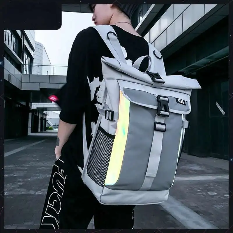 

Men's travel backpack, large-capacity school bag for high school students, trendy reflective ins college boy 16''laptop backpack