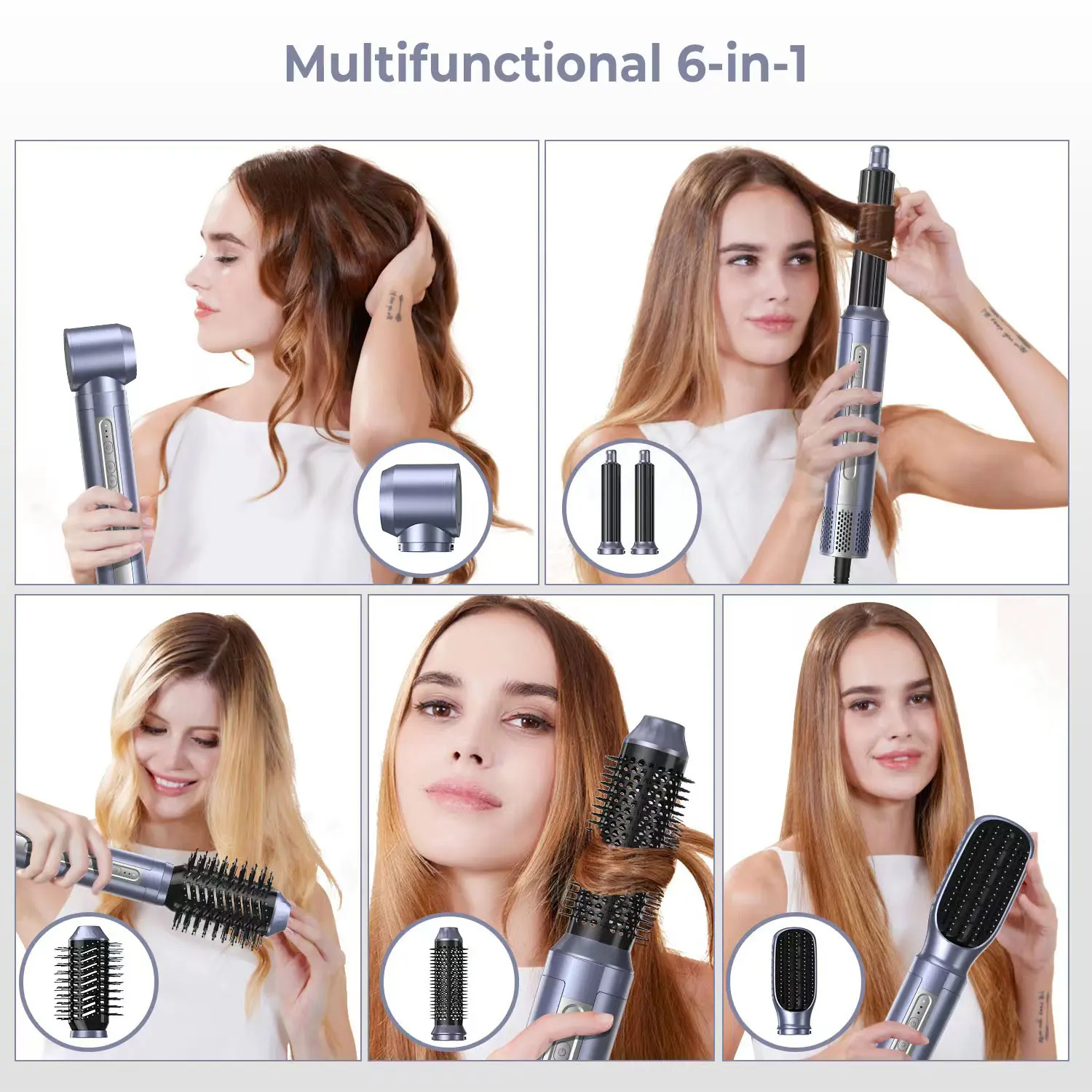 6 In 1 Hair Dryer Brush 110000RPM Brushless Professional Blow Dryer Hair Styler Ionic Hot Air Brush Automatic Hair Curling Iron