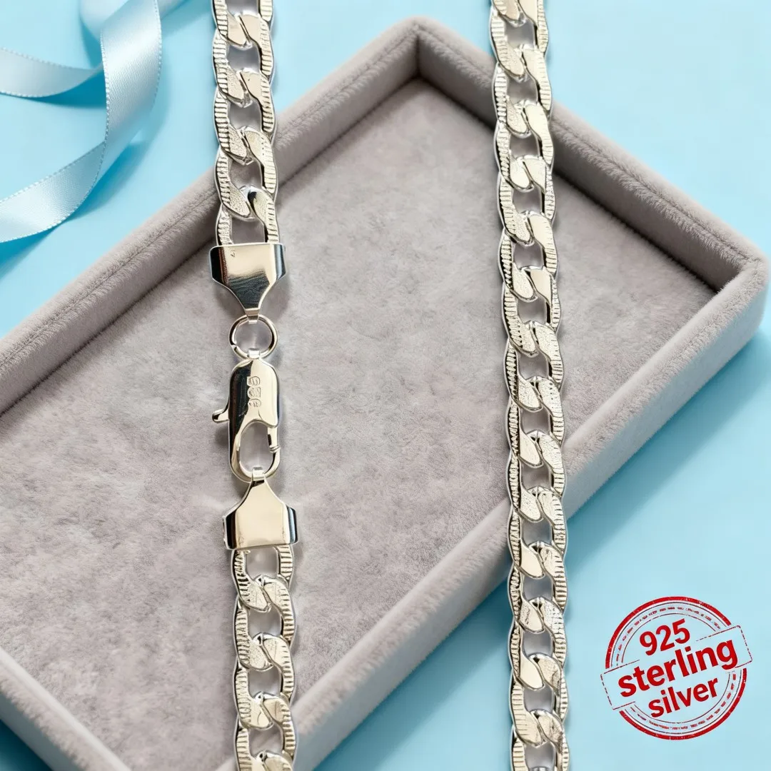 

Hot Sale Fashion Brand 925 Sterling Silver Necklace Classic Jewelry 8MM Flat Geometry Men's women Necklace Christmas Gifts