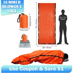 Emergency Mylar Sleeping Bag Thermal Waterproof - Lightweight Survival Gear for Camping Hiking Compact Sack Whistle & Storage