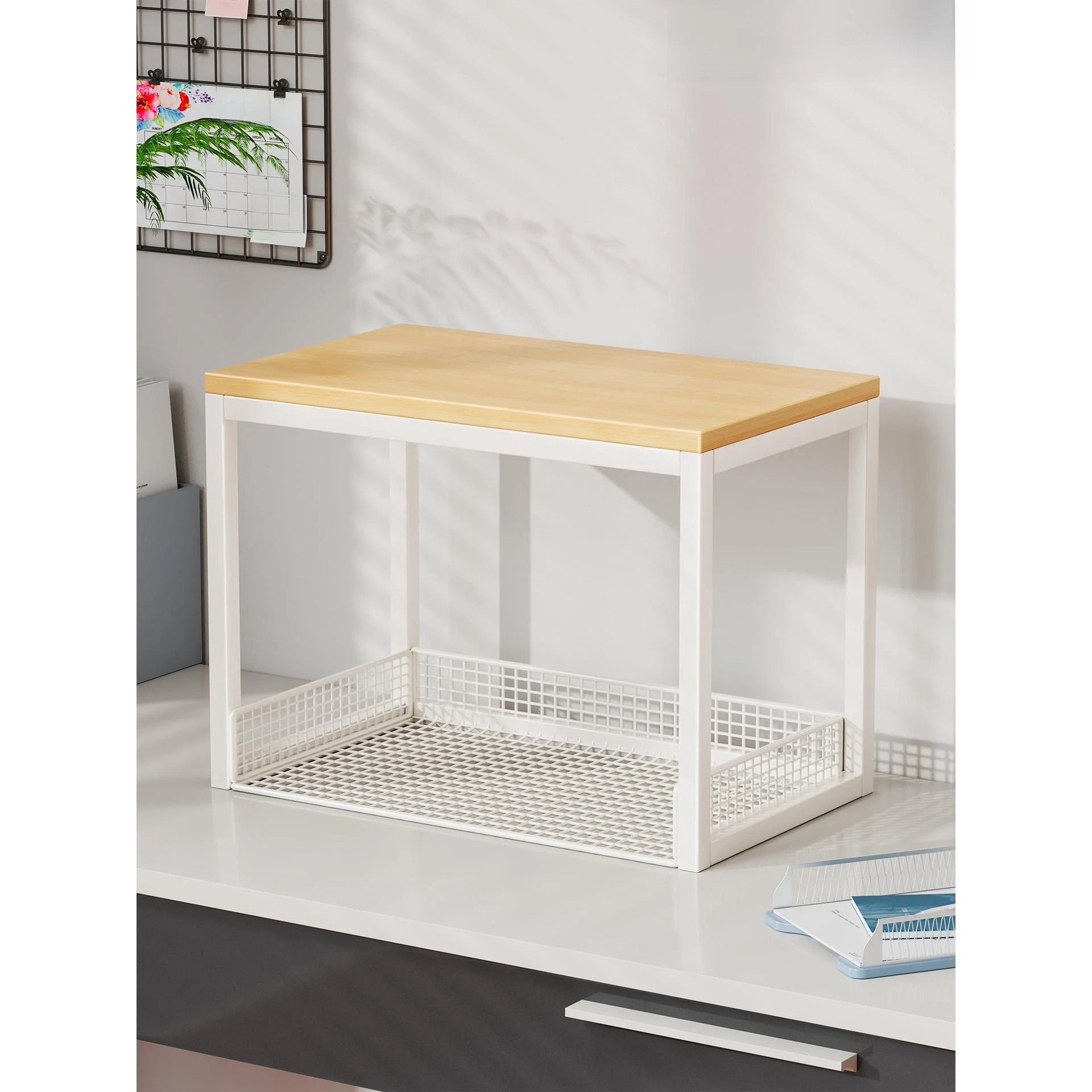 support-d'imprimante-de-bureau-etagere-de-rangement-a-double-couche-organisateur-de-documents-multifonctionnel-style-simple-metallise-sans-installation