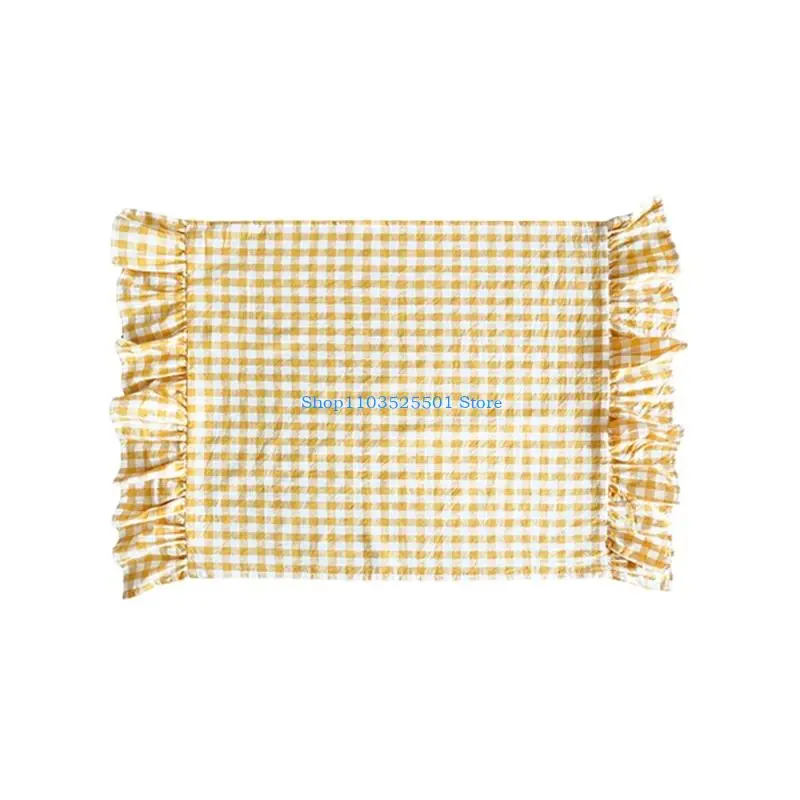 Cotton Kitchen Tea Towel with Gathered Trim, Dish Cloth for Dish Drying, Cup Wiping, Counter Care and Dining Use 400D