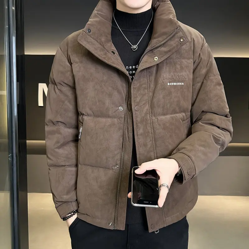 

Мужская зимняя утепленная куртка из замши с воротником-стойкой, повседневная, прямого кроя, белая, с наполнителем из утиного пуха, защита от холода