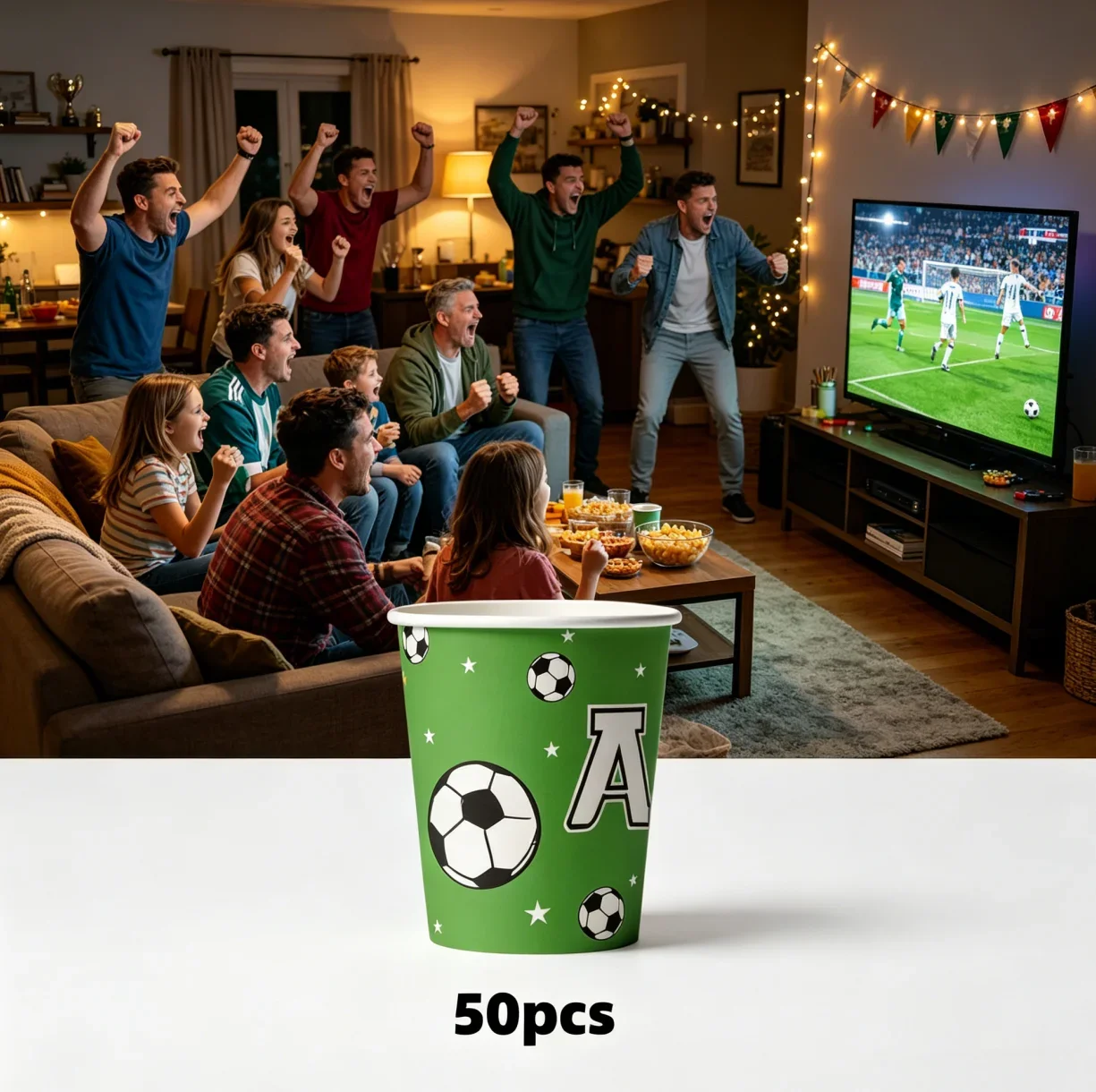 

50Pcs Soccer Theme Disposable Paper Cups, High Quality Football Party Tableware Supplies