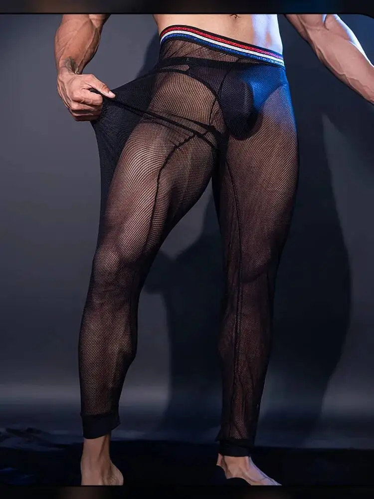 New Men's Pantyhose Sexy Mesh Erotic Long Pants Elastic Sports Casual Pants Thin Transparent Men's Pantyhose Fashion 1261