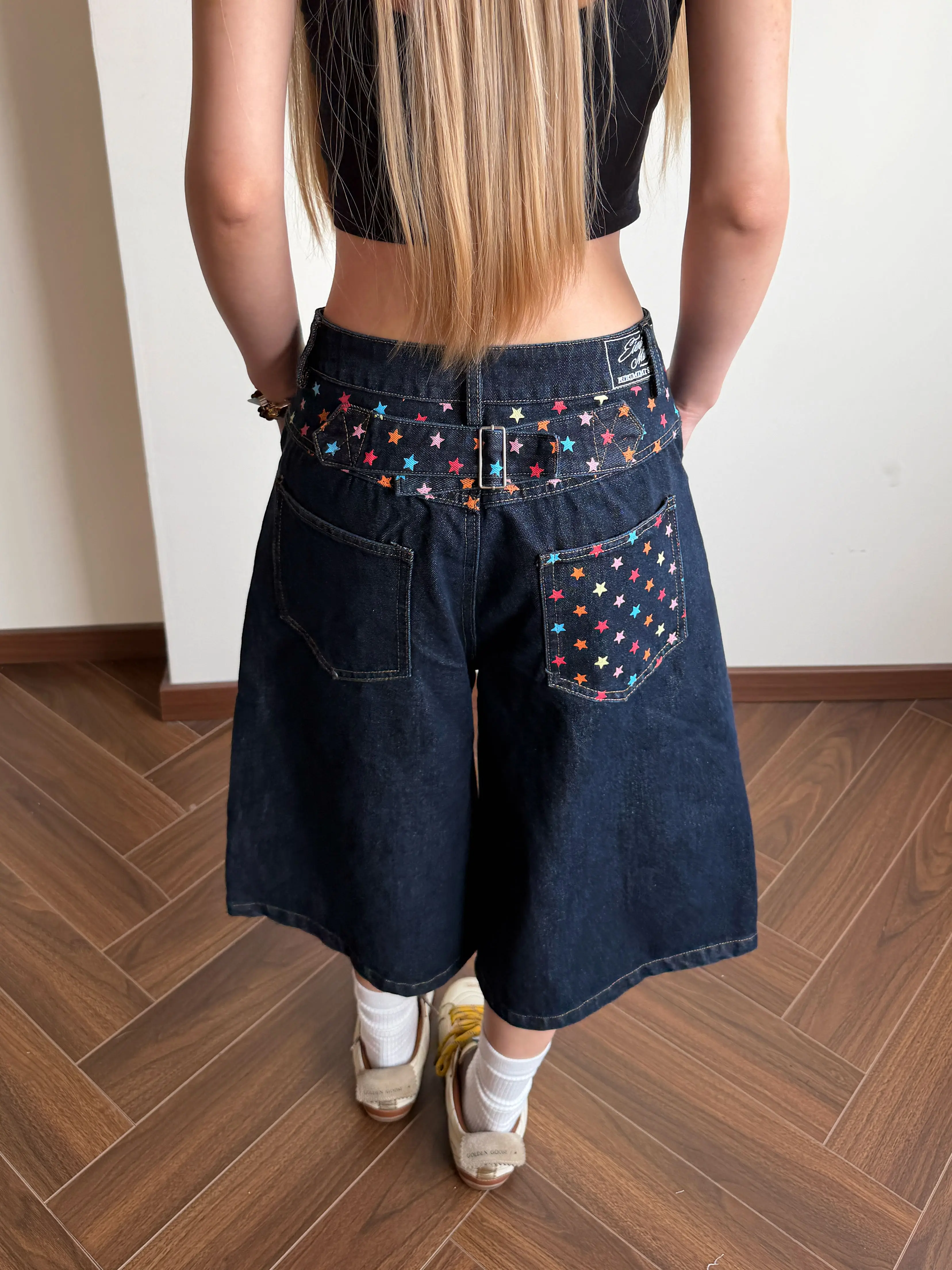 Calças Jeans Retro Americanas com Fecho de Estrela, Calças Curtas Largas e Soltas para o Verão, Casuais para Homens e Mulheres