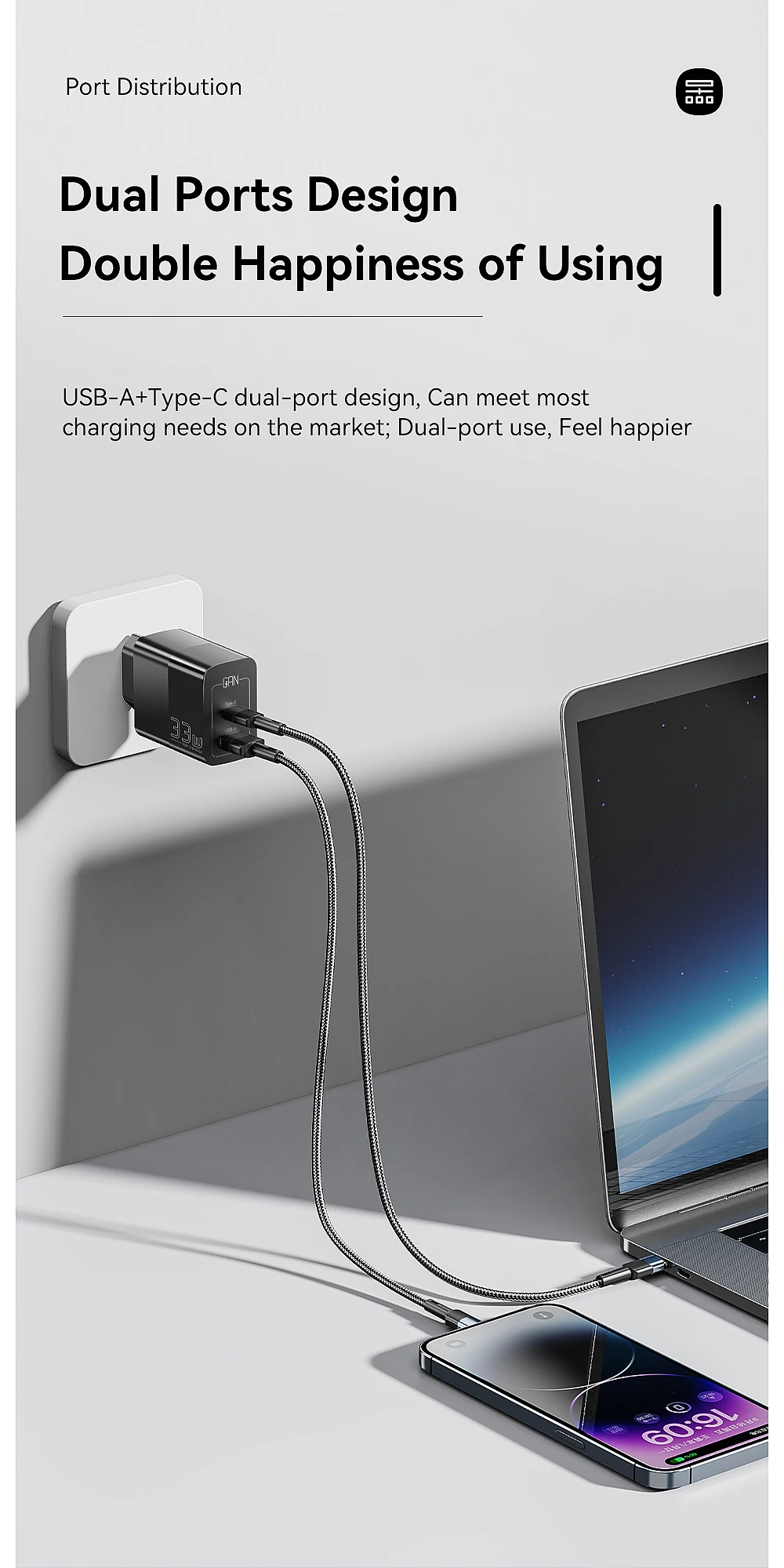 Essager USB Typ C Schnelle Ladegerät 33W QC PD 3,0 Dual Port Mini Tragbare Adapter Für IPhone 14 13 12 IPad Xiaomi Schnelle Wand Ladegeräte – Detail 3
