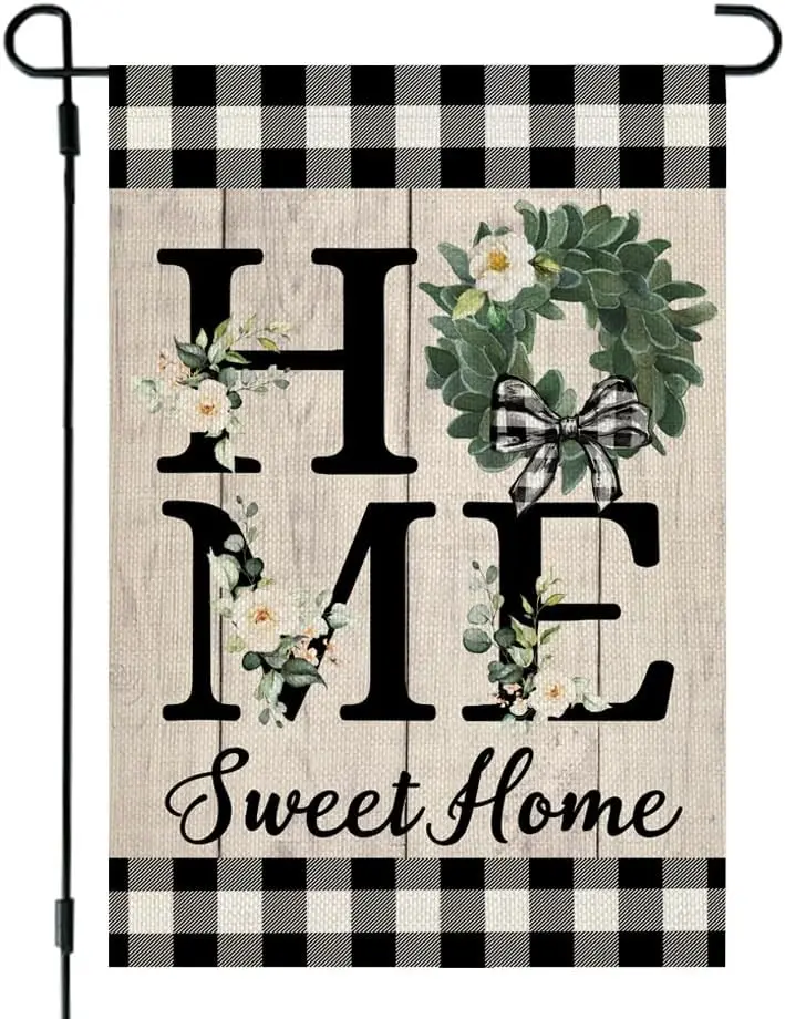 CROWNED BEAUTY Eucalyptus Sweet Home Garden Flag 12x18 Inch Double Sided for Outside Small Spring Burlap Farmhouse Seasonal Plai