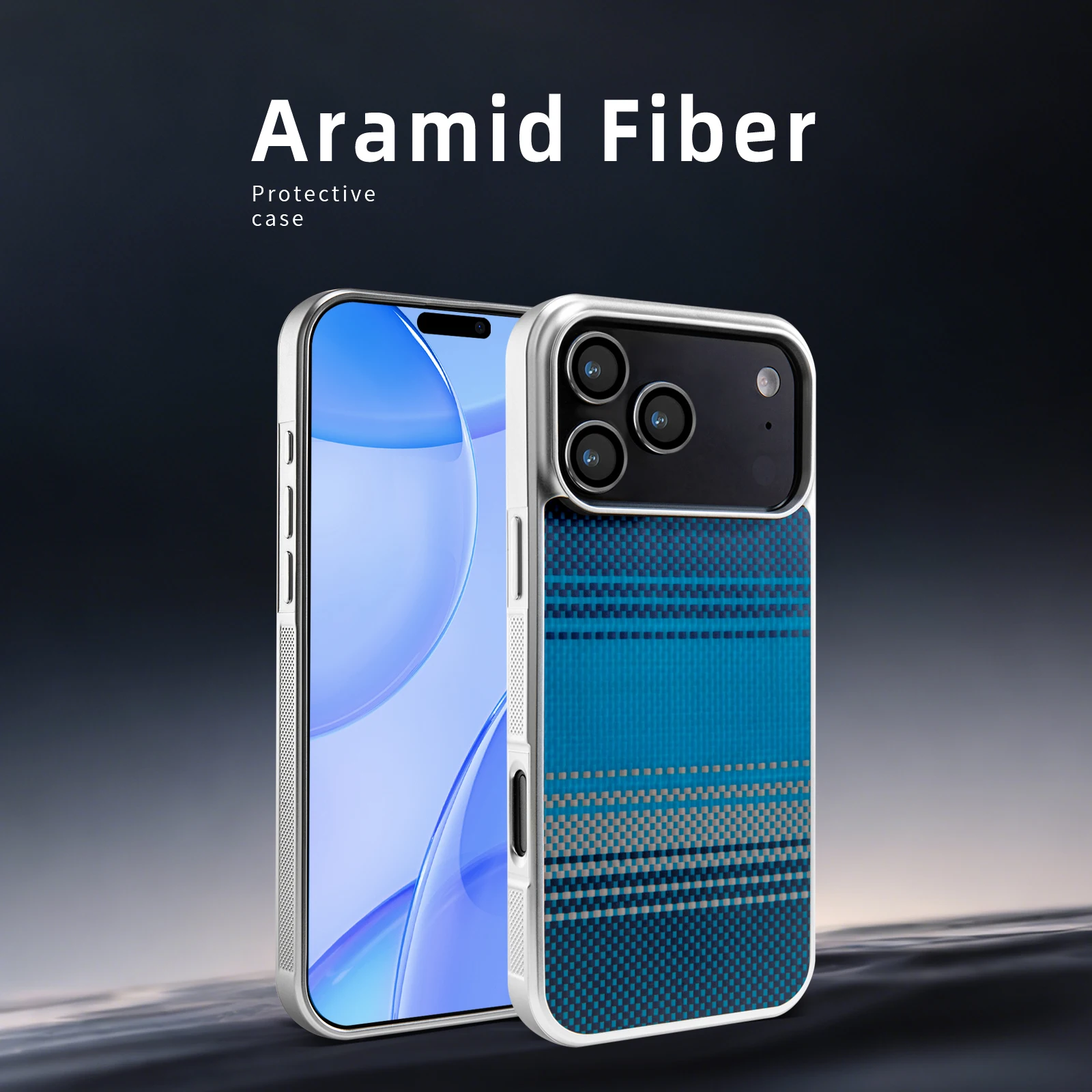 

Cool Kevlar Personality Fashion Phone Case for iPhone 17 Pro Max Air with Silver Plated Frame Shockproodf Anti-drop Funda