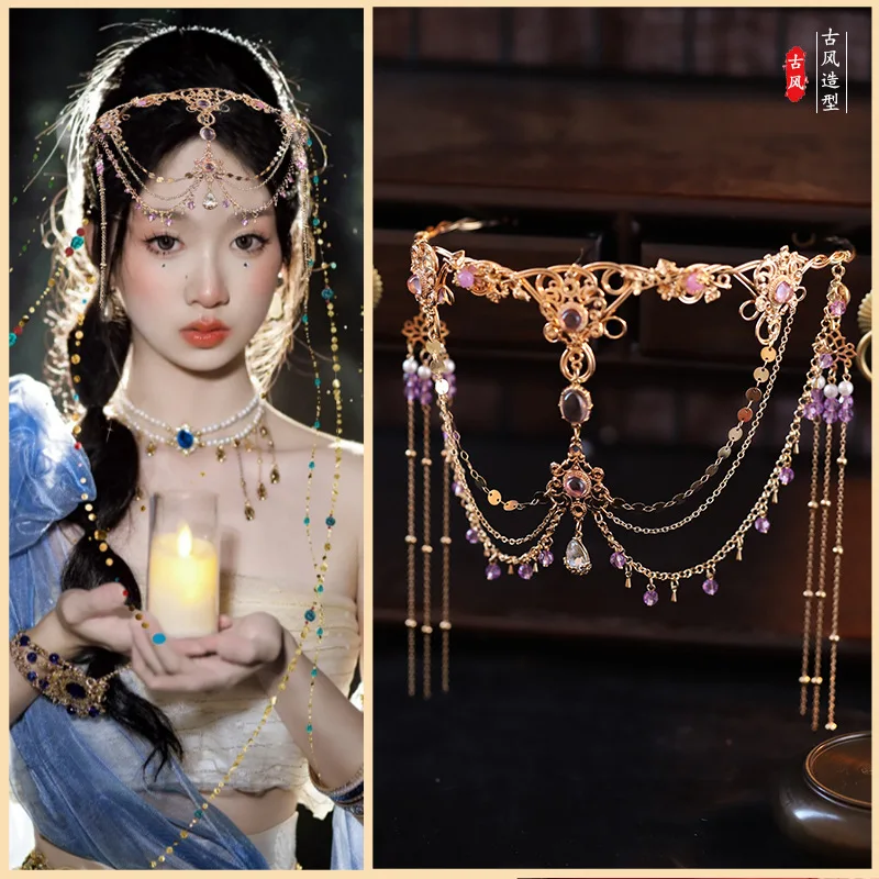 Ancient Hanfu Hair Hoops Su Eyebrow Heart Drop Dunhuang Exotic Style Headwear Bride's Forehead Accessories Headpiece