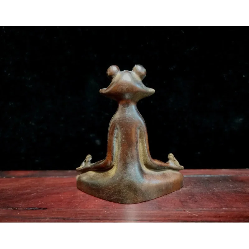 Chinese Antique Wood Carving Boxwood Wooden Sculpture Frog Statue Incense Burner