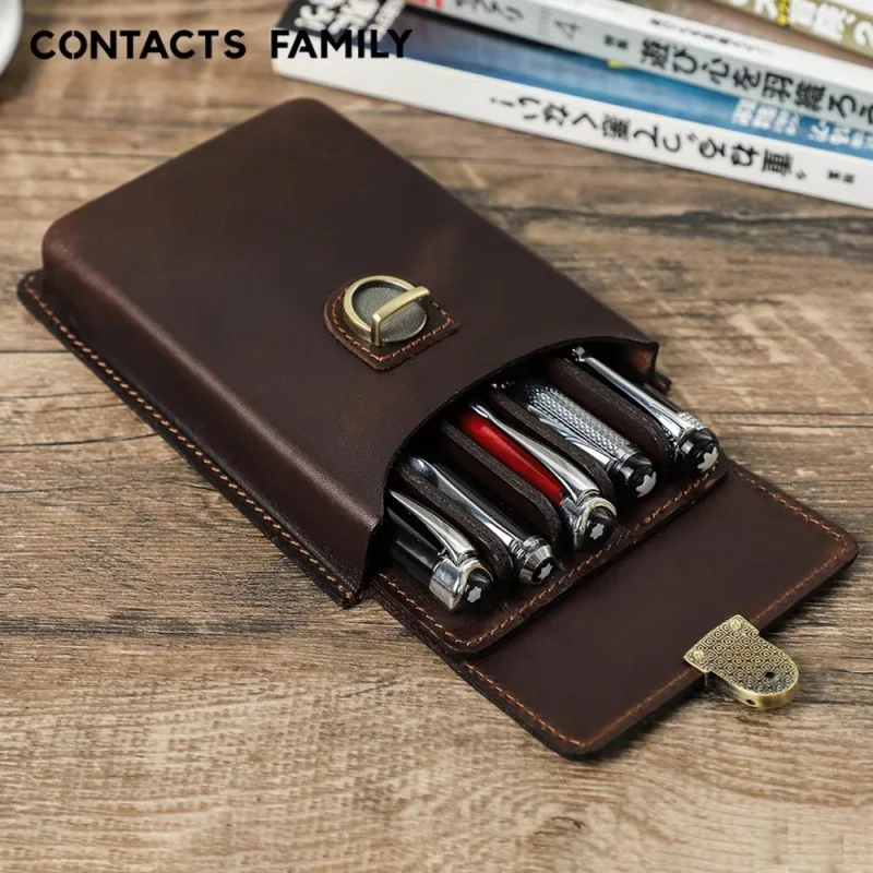

New Handmade Cowhide Pens Case Box with Remove Pen Tray Portable Pen Holder Office School Pencilcase Pouch Supplies Stationery