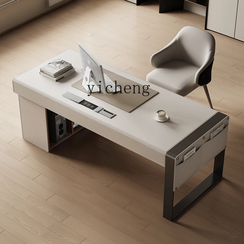 

XL Minimalist Desk Premium Home Study Bedroom Solid Wood Computer Desk Saddle Leather Desk