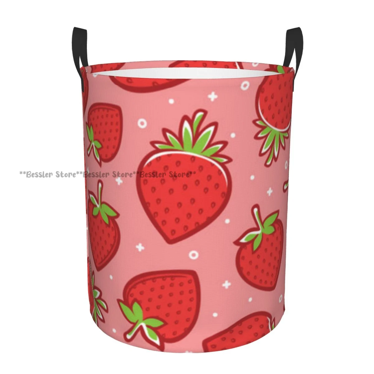 Folding Laundry Basket Strawberry Background Dirty Clothes Storage Bucket Wardrobe Clothing Organizer Hamper