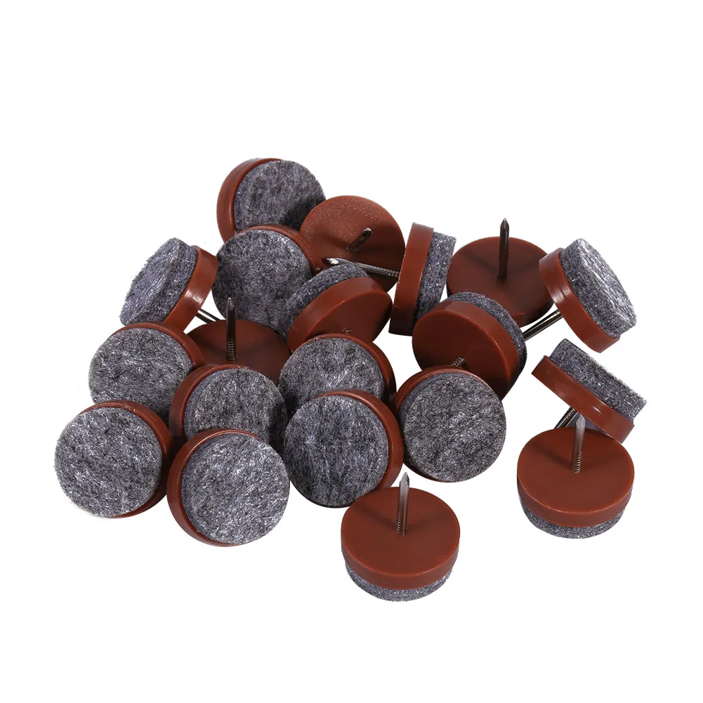 20x Furniture Table Chair Leg Floor Felt Pad Skid Glide Slide DIY Nail Protector Brown 24mm