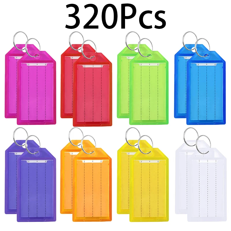 320 Pieces DIY Plastic Tag Key Chain Candy Color Baggage Hotel Office Marking Number Classification Keychains