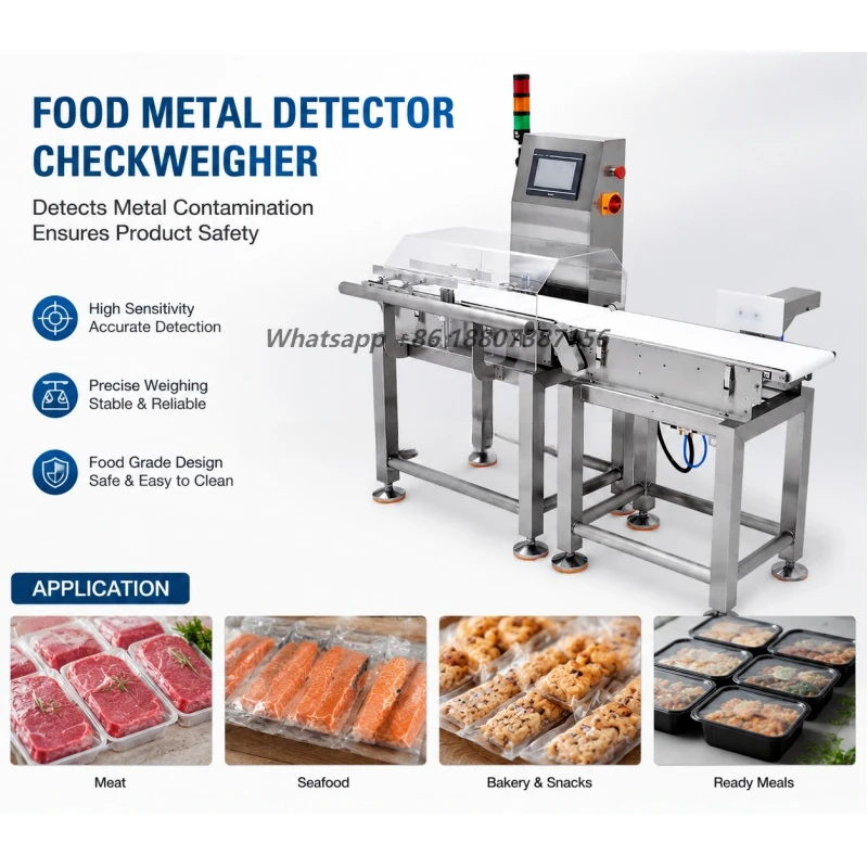 Pet Food Kibble Metal Detector and Checkweigher Machine SUS304 Food Grade Conveyor Metal Detection and Weighing Combo