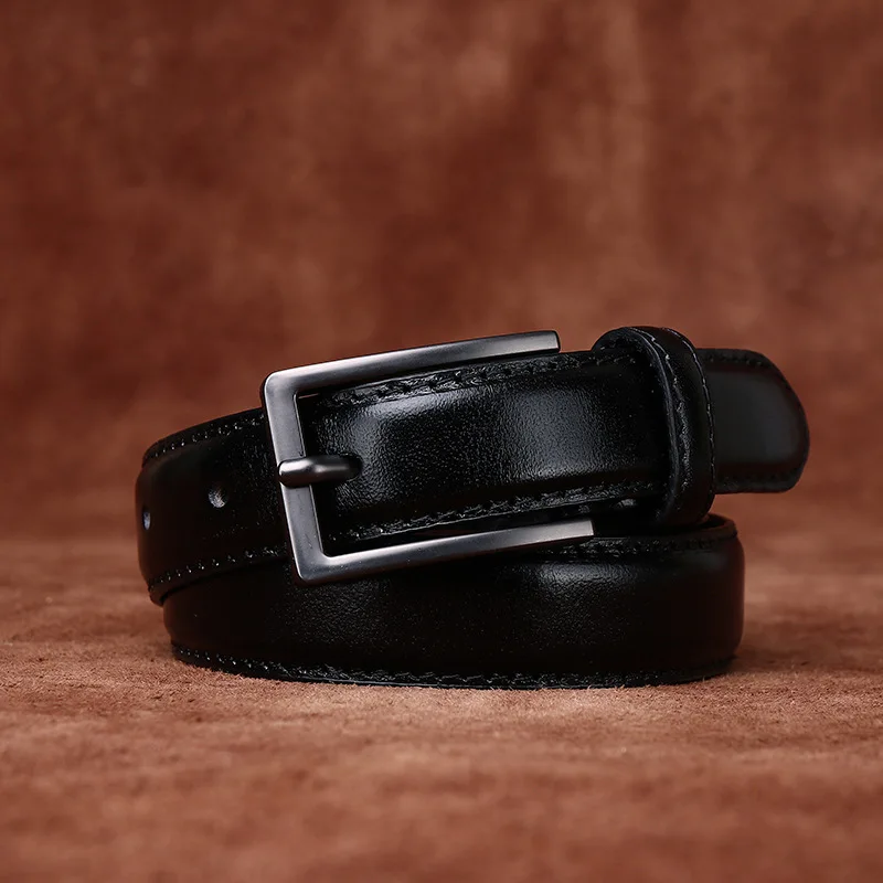 2.4CM Wide Versatile Ladies Leather Belt Simple Retro Fashion Casual Top Layer Cowhide Pants Waist Belt for Women