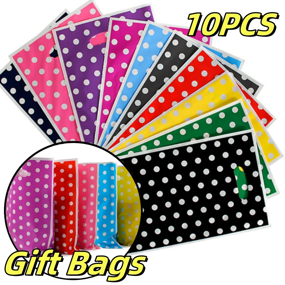 10pcs Printed Gift Bags Polka Dots Plastic Candy Bag Child Party Loot Bags Boy Girl Kids Birthday Party Favors Supplies Decor