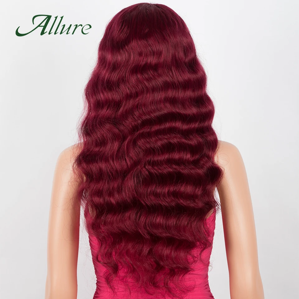 Perruques de cheveux humains de vague de corps pour les femmes noires perruque de cheveux longs de vague de corps lâche brésilienne avec frange perruque de cheveux de couleur bordeaux Allure