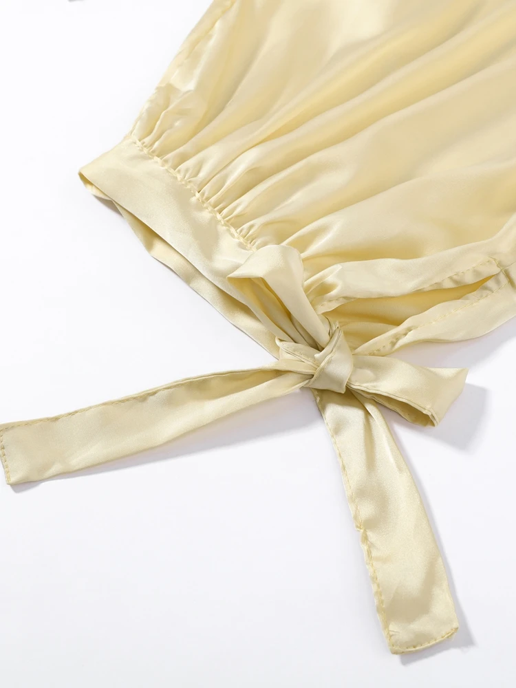 Plissierte kurze Tube-Tops, Hosenanzüge für Damen, sexy Spaghettiträger, ärmelloses, kurzes Top, elastische Taille, Schnürhose, neue Outfits – Detail 7