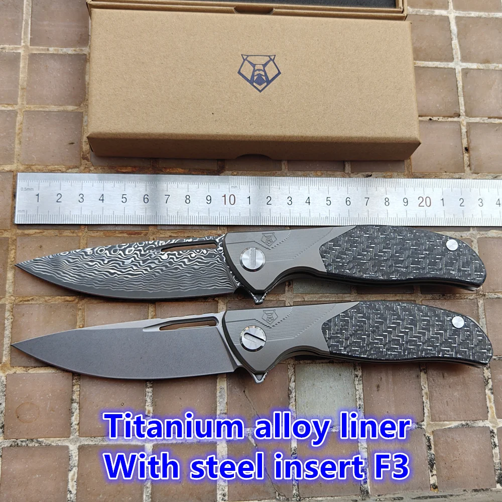 

JUFULE Shirogorov F3 CD Damascus/Mark M390 Ceramic Bearing Titanium Carbon Fiber Tactical Camp Hunt EDC Tool Folding Blade Knife