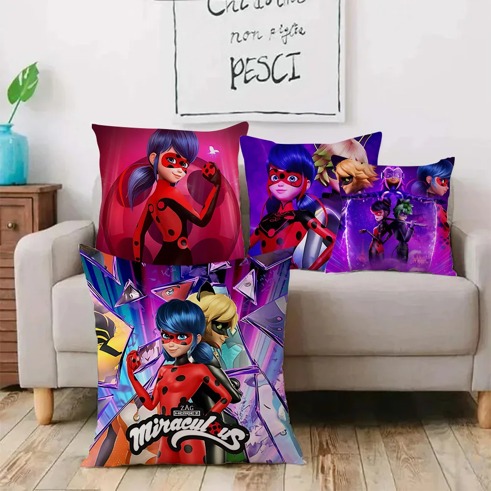 Pillow Covers Sofa Cartoon M-Miraculous Decorative Home Double-sided Printing Short Plush Cushion L-Ladybug Cover