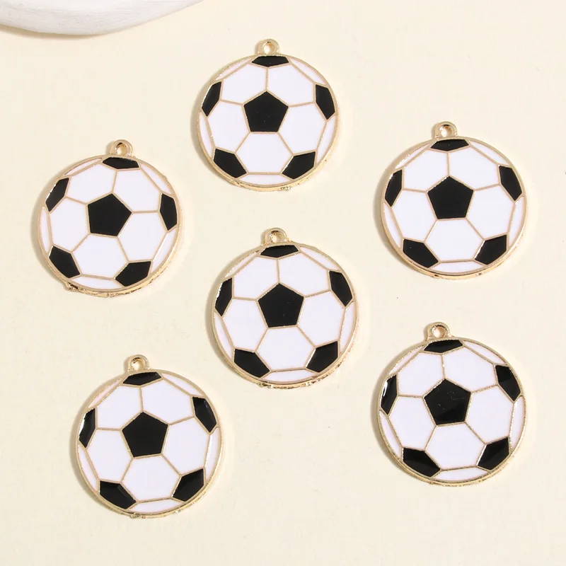 5 pz Colore Oro 28x25mm Divertente Smalto Calcio Calcio Pendenti E Ciondoli Sport Ciondolo Misura Collane FAI DA TE Gioielli Fatti A Mano Trovare