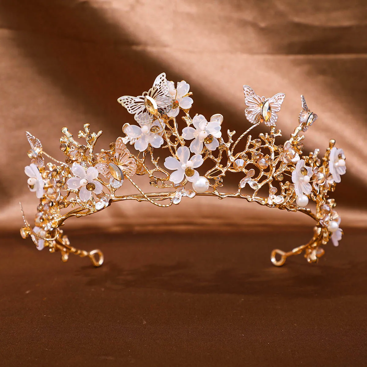 Diadème et couronne faits à la main avec document en or perlé, accessoires pour cheveux, patients, bande de sauna de mariage, bijoux à motif de fleurs pour la mariée