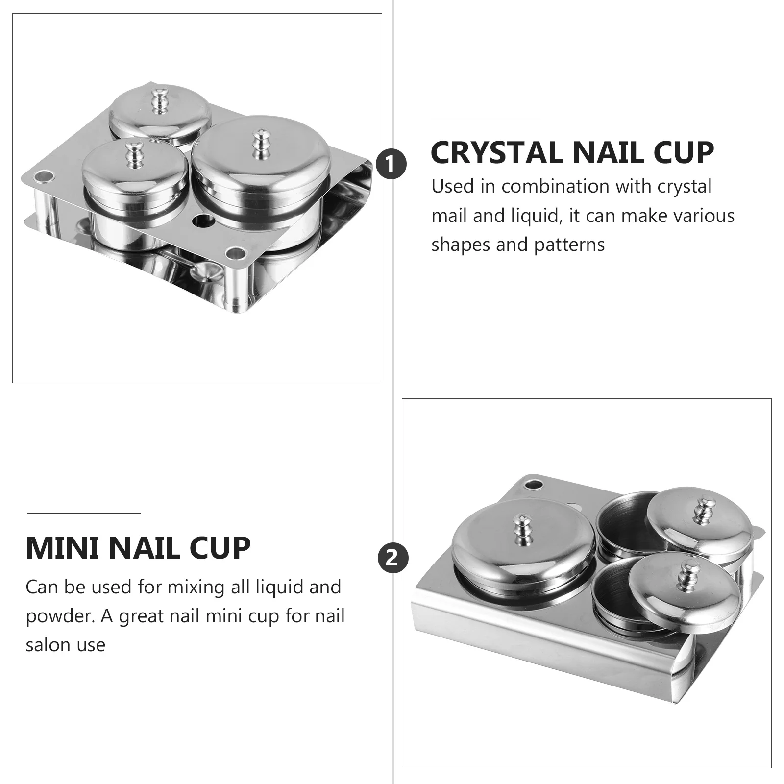 3Pcs Crystal Nail Cup Manicures Liquid Container Acrylic Powder Mixing Portable Space Saving Nail Art School Artist Personal