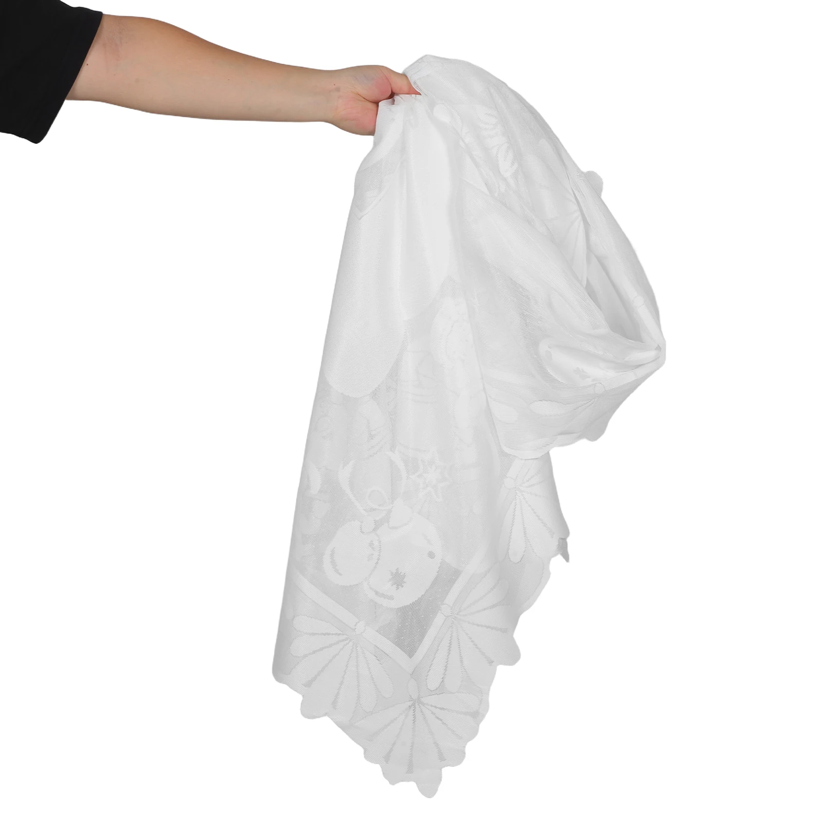 

Christmas Lace Tablecloth 140X220 Cm White Rectangular Polyester Overlay For Holiday Dinner Party Winter Farmhouse Decor