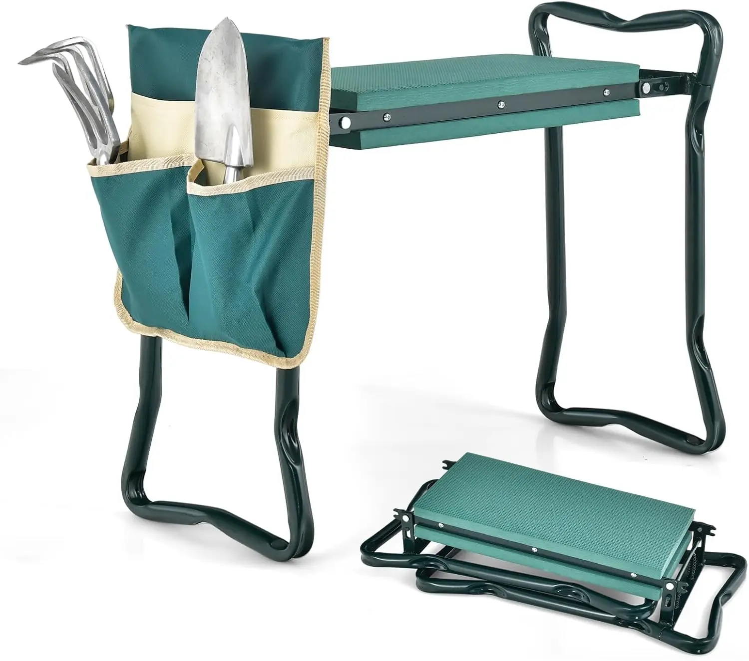 

Folding Garden Kneeler Bench with Tools Pouch, Seat Stool and Cushion for Patio Yard