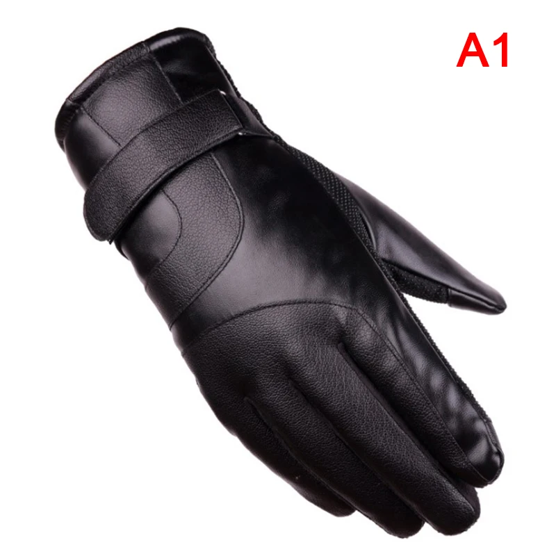 1 pair of men's sheepskin gloves and men's leather gloves for winter outdoor warmth (black one size fits all)