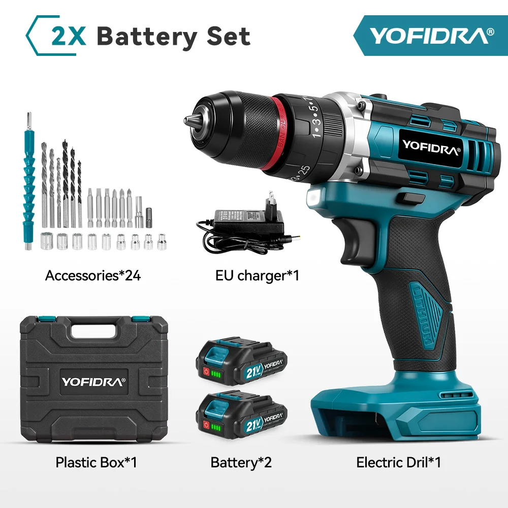YOFIDRA 3IN1 25 + 3 Koppel Elektrische Klopboormachine Handheld Draadloze Klopboormachine Houtbewerking Power Tool Voor Makita 21V batterij