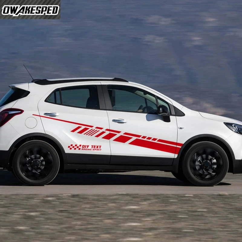 4PCS Racing Spirit Sport Stripes For Opel MOKKA MOKKAX Car Body Door Both Side Sticker Auto Vinyl Decals DIY Text Accessories
