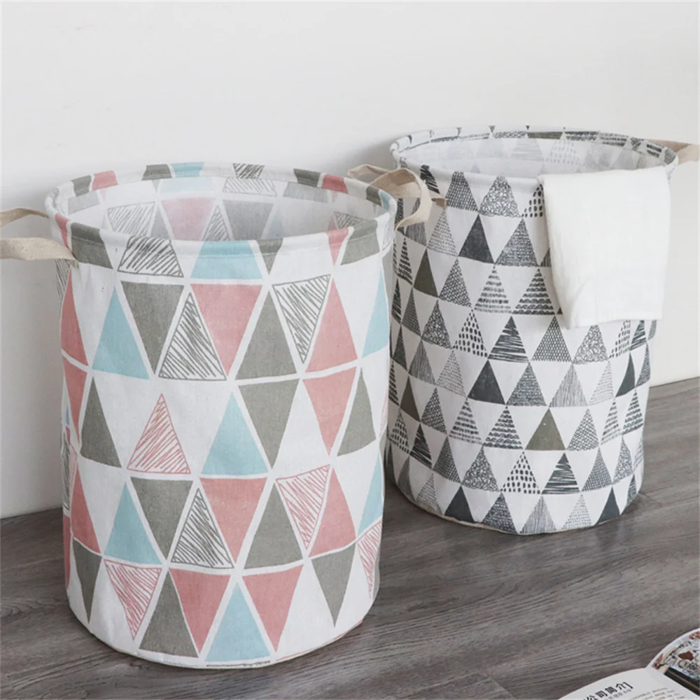 Dirty Laundry Basket Cotton Linen Foldable Organizer Round Waterproof Laundry Bucket Clothes Toys Large Capacity Storage Basket