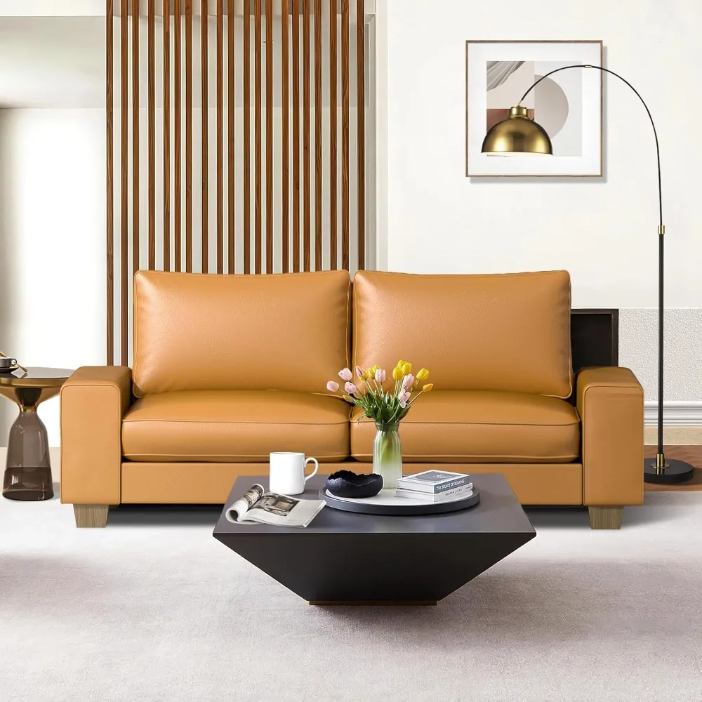 

Faux Leather Couch, Mid Century Modern Comfy Loveseat Sofa with Wide Arm, Side Pockets, Solid Wooden Frame for Office, Living Ro