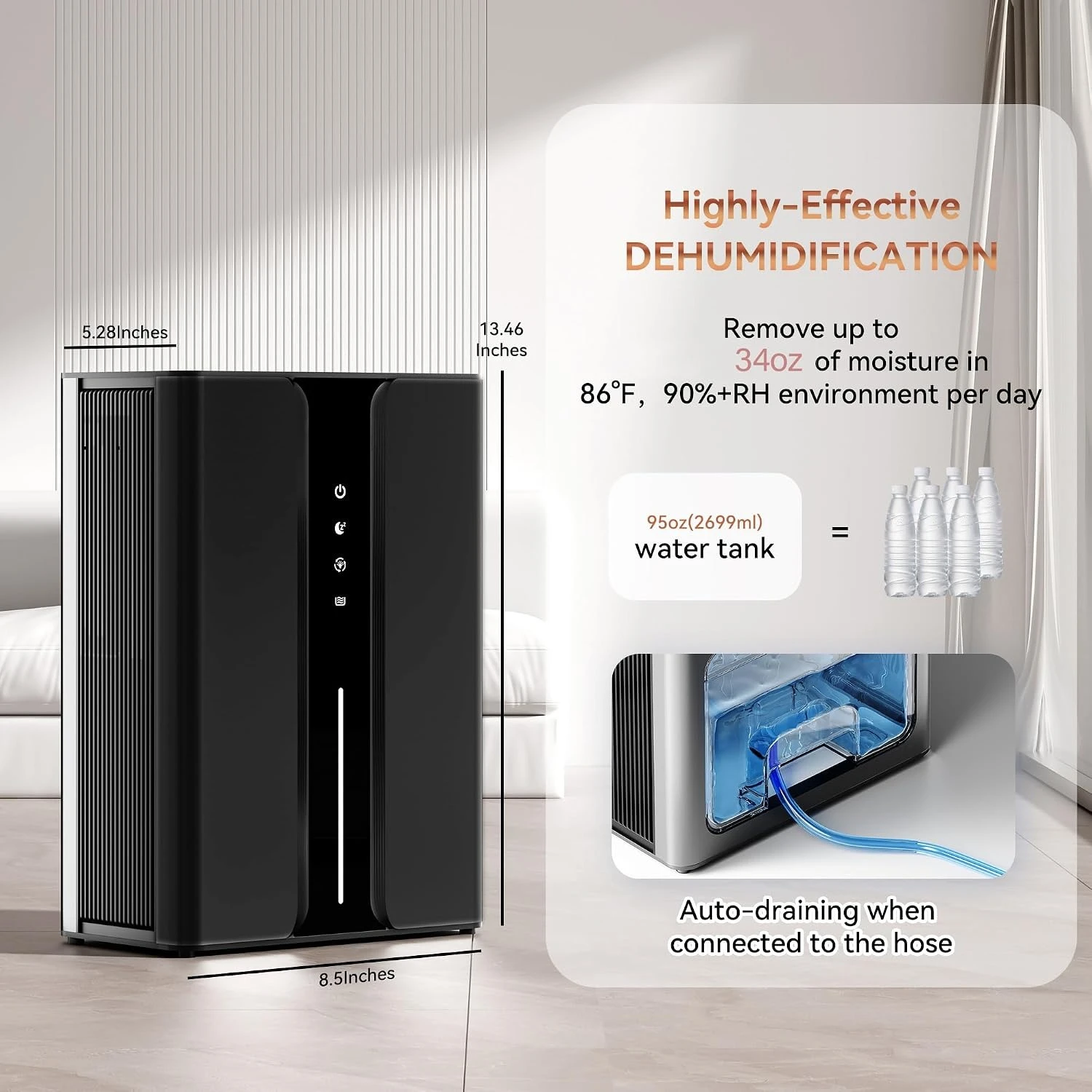 2026 New Upgrade Home Dehumidifier With Drain Hose, (950 Sq.ft) 95oz Quiet Dehumidifier For Bathroom Bedroom, With Air