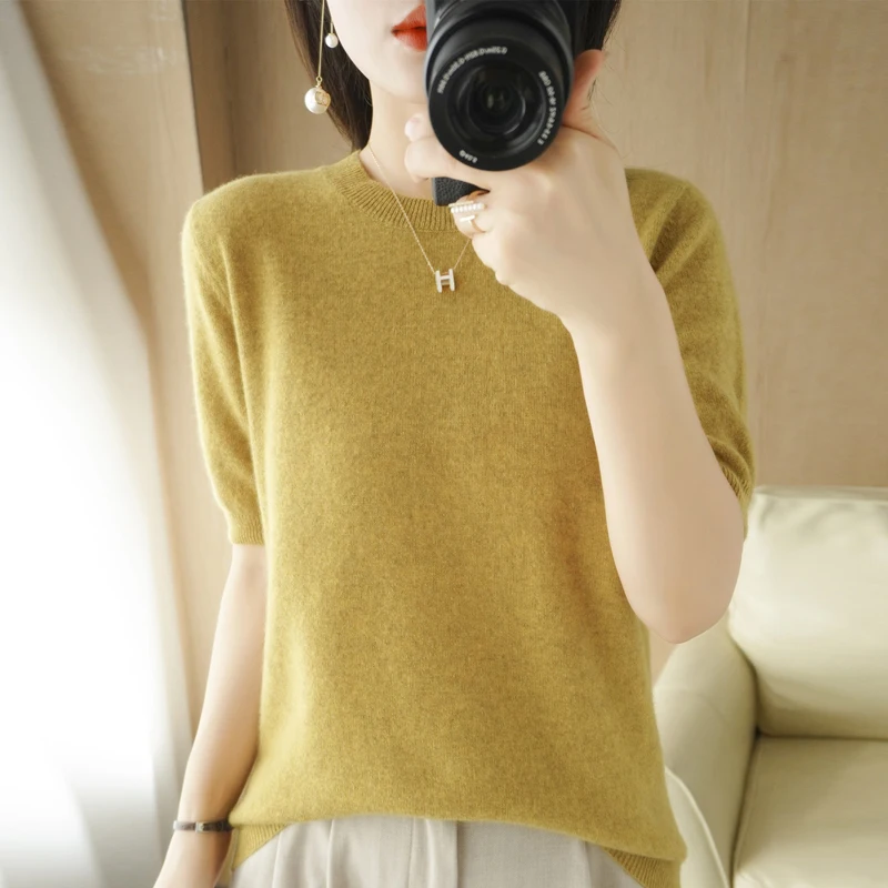 Spring Autumn Fashion New Cashmere Sweater Women Knitted Short Sleeve Pullover Women Sweter O-Neck Korean Version Loose Tops