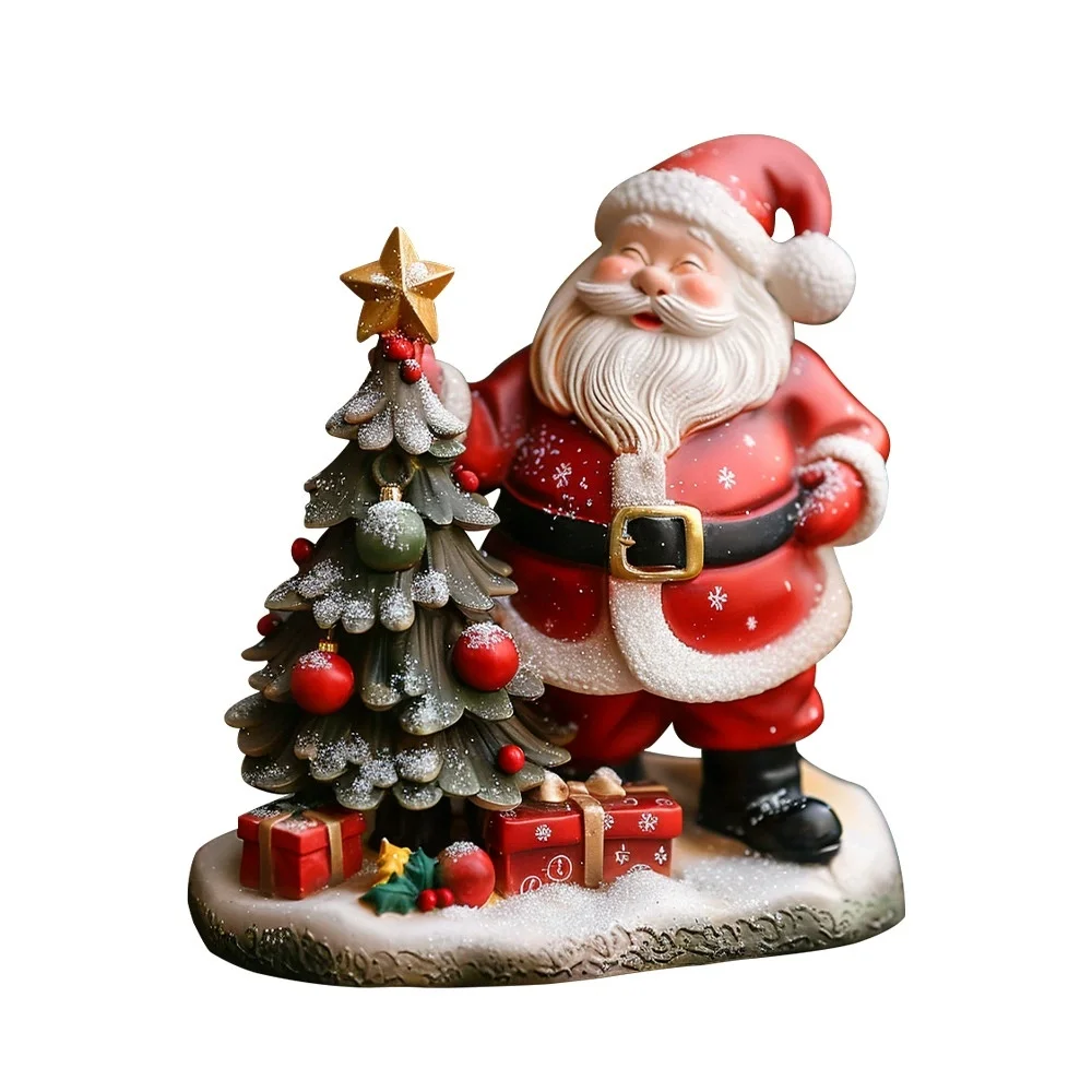 

New Christmas Santa Claus Statue Resin Santa Claus Decoration Christmas Tree Decorative Home Desktop Figurine Ornament Holiday