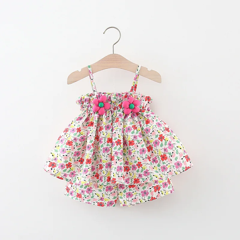 Summer newborn baby girls clothes outfits sets floral camisole tops + short suits for infant girls cloth baby 1st birthday sets