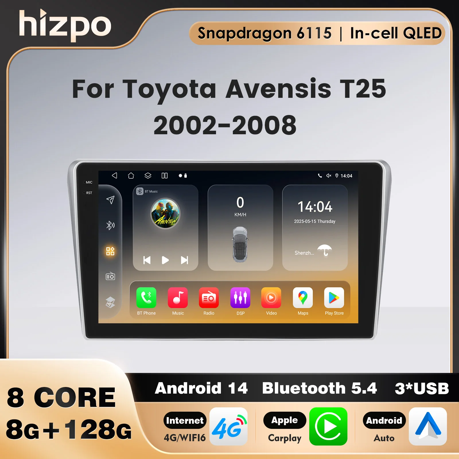

HIZPO 2Din 9 "Android авто радио для Toyota Avensis T25 2002 2003 2004 2005 2006 2007 2008 Wireles Carplay Snapdragon Stereo