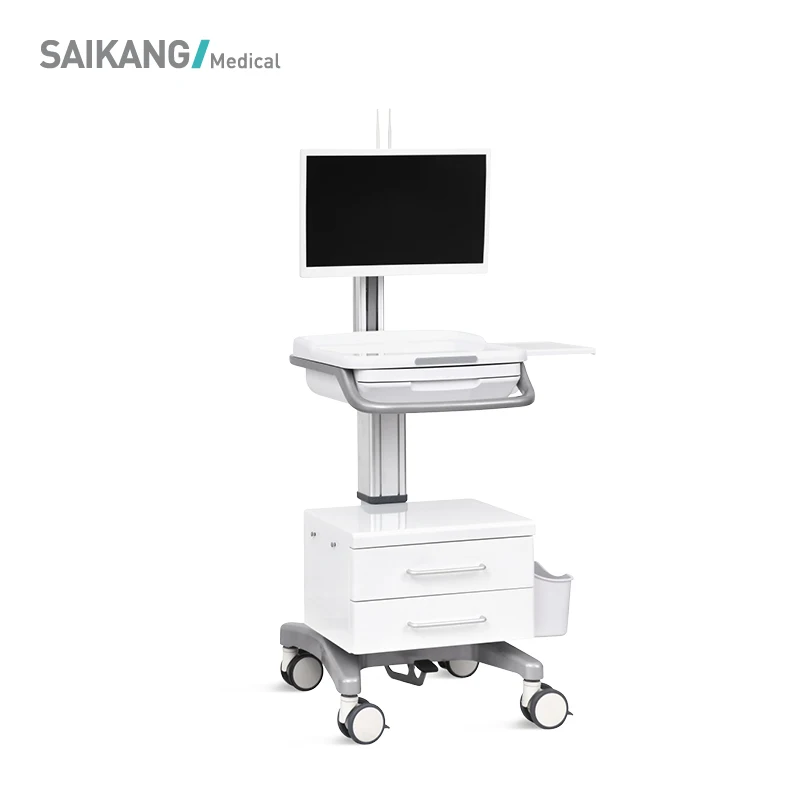 

SKR-R02 SAIKANG ABS Plastic Mobile Workstation Computer Trolley Hospital Medical Computer Cart With Drawer