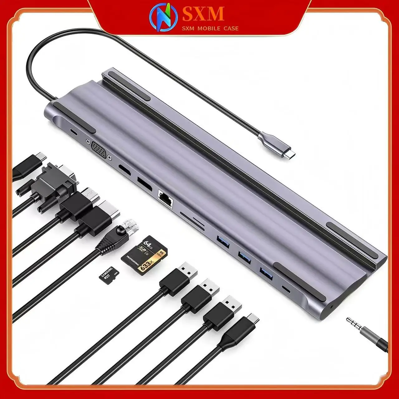 

Расширение док-станции Type-C hdmi4k hd 3.0hub сd/tf кард-ридер pd зарядка DP аудио usbc