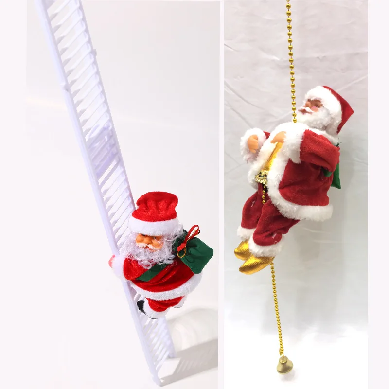 Juguete electrónico de Papá Noel de peluche, escalera de escalada, padre de Navidad con música, buen regalo de cumpleaños de Navidad para niños y niñas