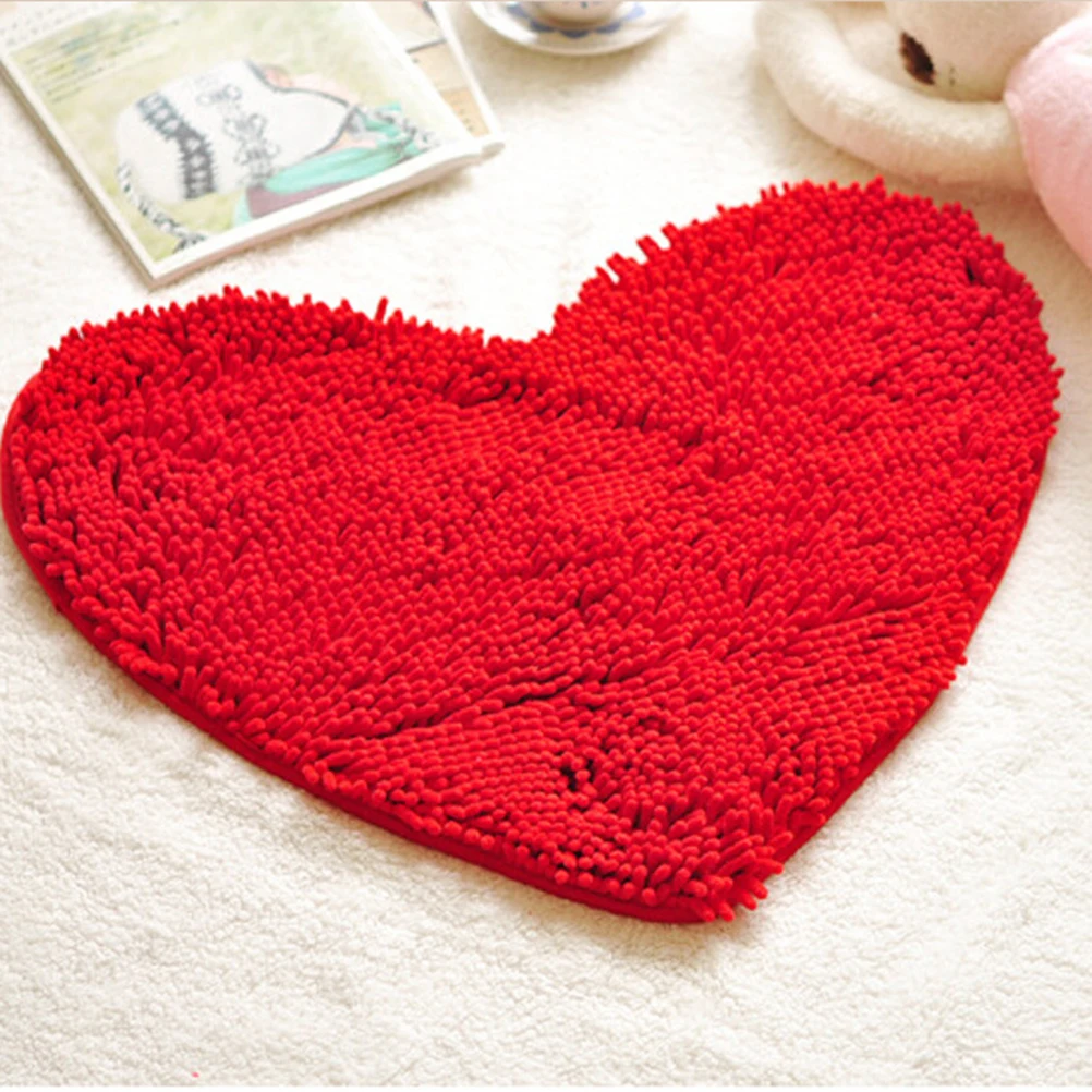 

Chenille Heart Shaped Bath Mat Super Absorbent Microfiber Area Rug Decorative Floor Cushion Heart Doormat Fadeless