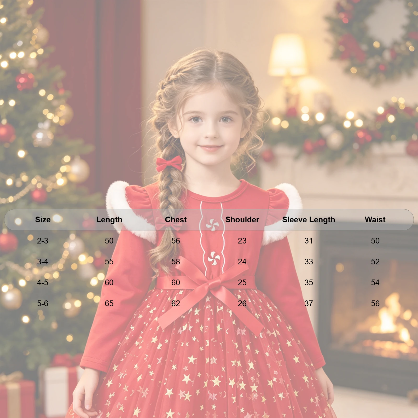 Christmas Eif Tutu Dress Girls Santa Ballet Dance Costume Ruffle Long Sleeves Velvet Bodice Sequin Star Tulle Dress And Hairband - view 6