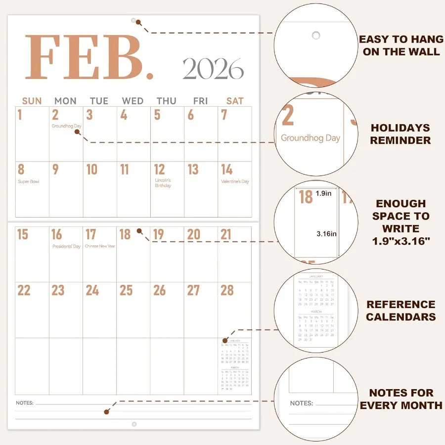Wall Calendar 20262027 Large 23"x14" Vertical Wall Calendar 2026 19Month from 2026 Jan to 2027 Jul Monthly Planner Hanging Cale